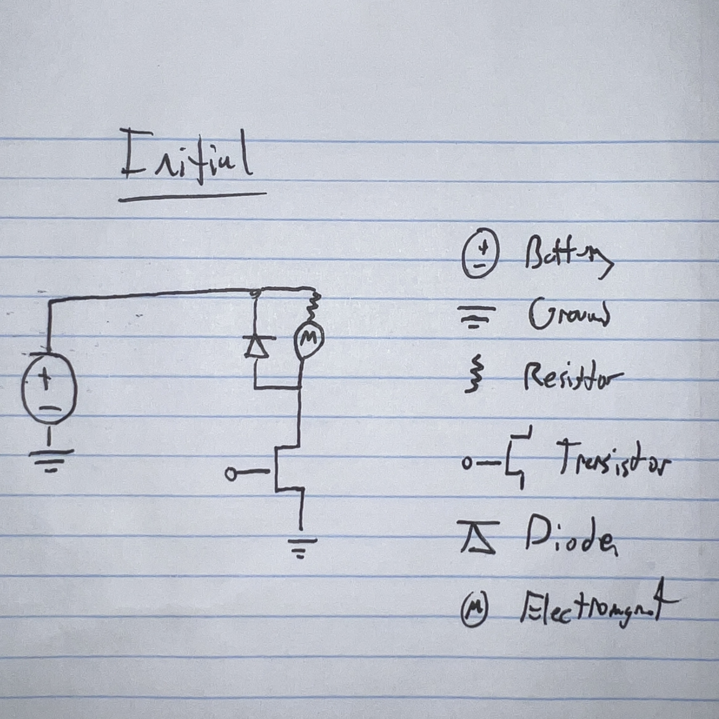 Initial wiring diagram for the electromagnet control circuit.