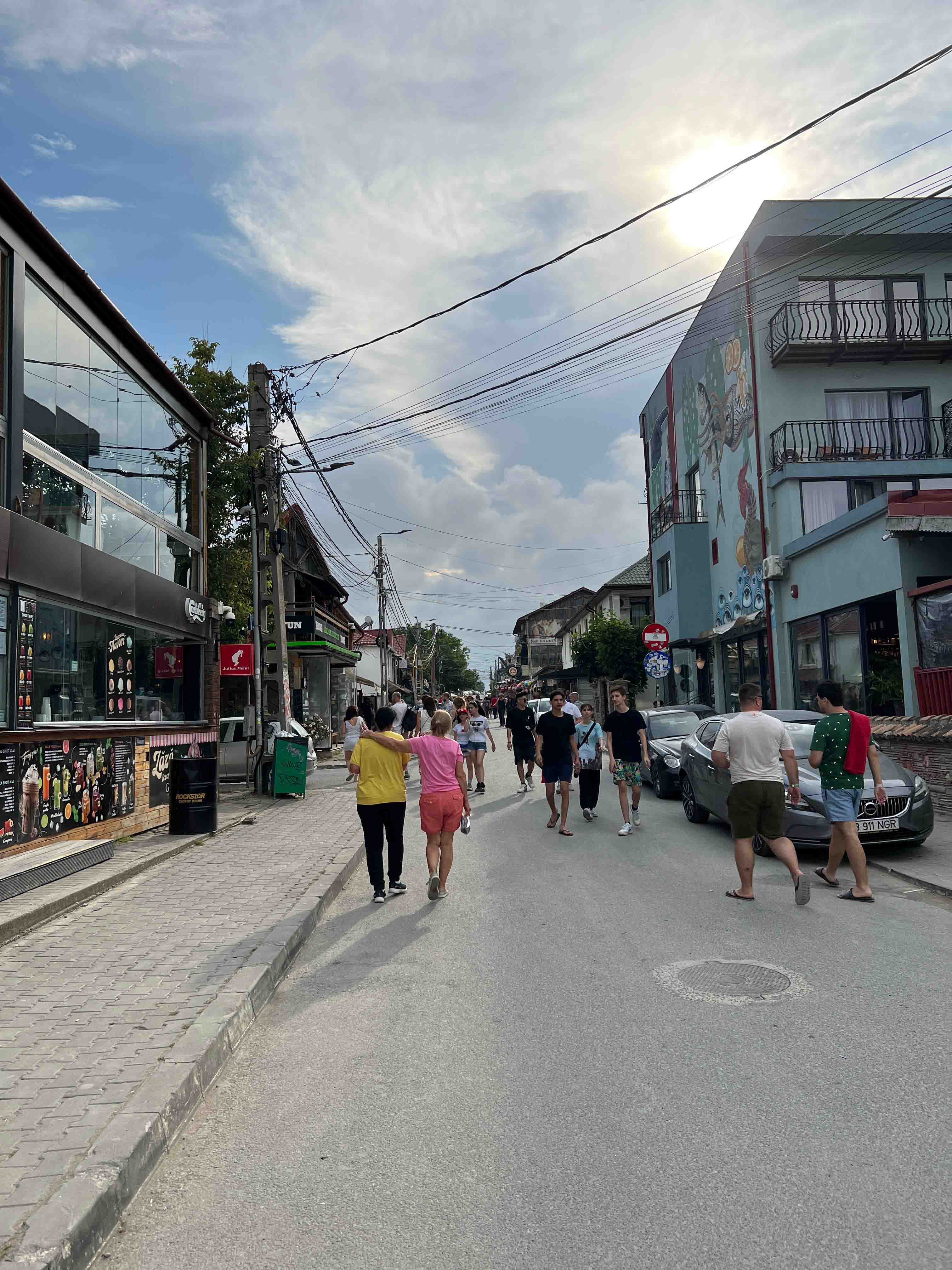 Street packed with tourists in Vama Veche.