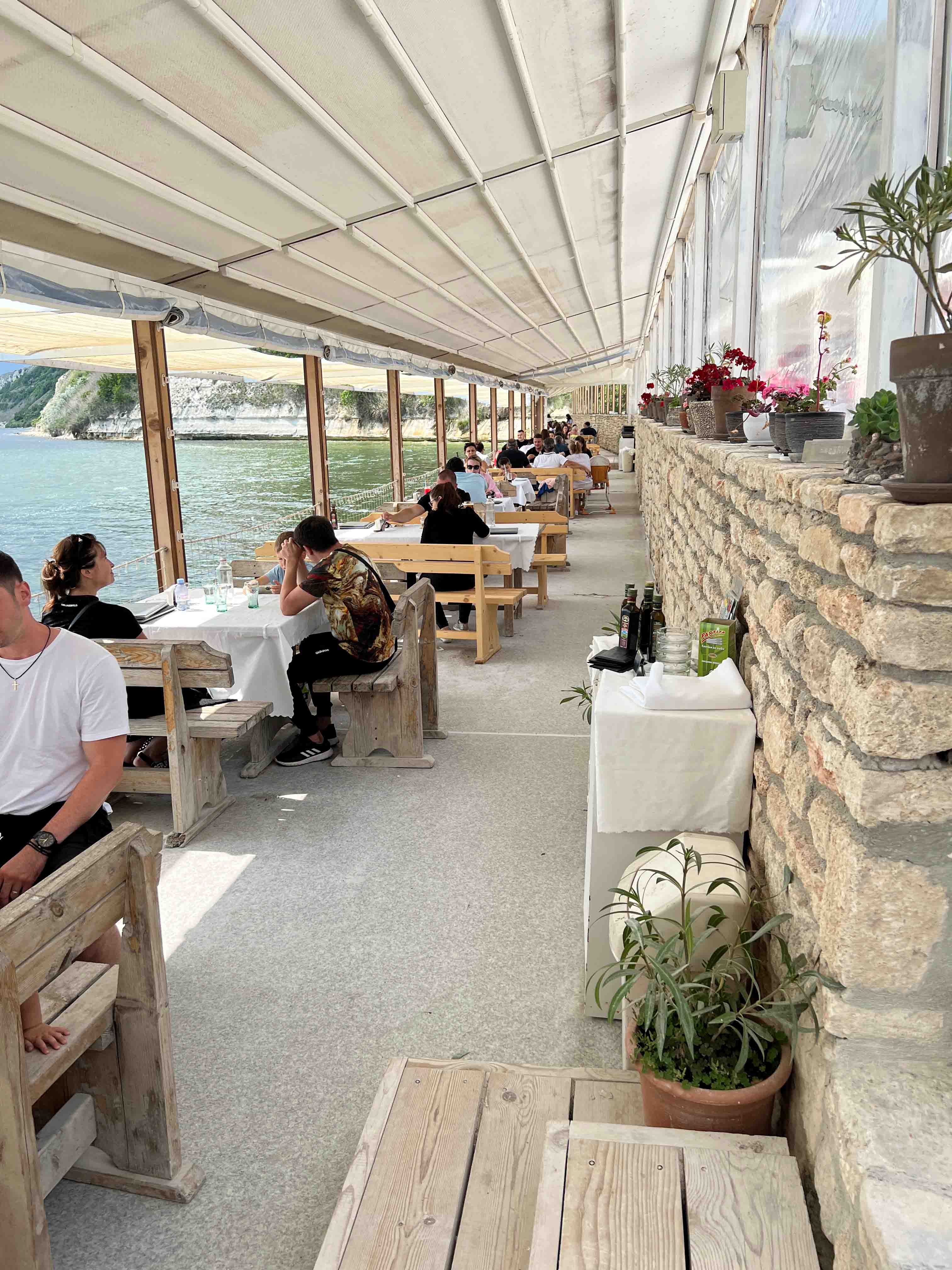 View of the tables at the mussel farm.